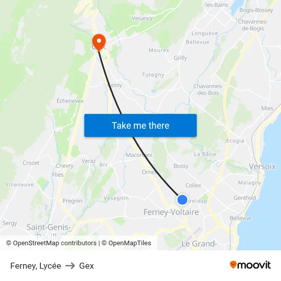 Ferney, Lycée to Gex map
