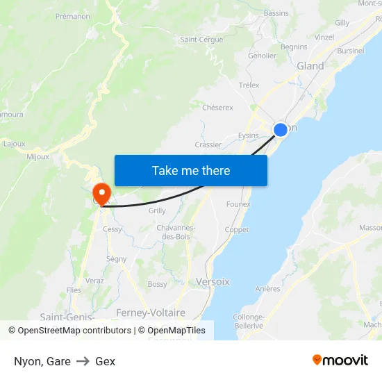 Nyon, Gare to Gex map