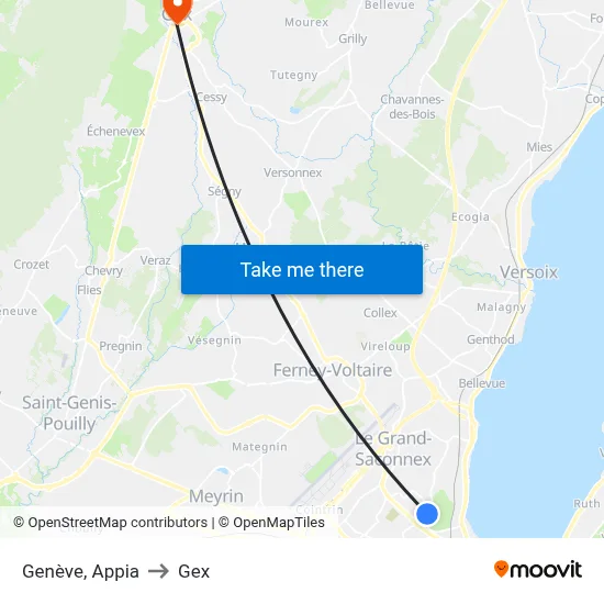 Genève, Appia to Gex map