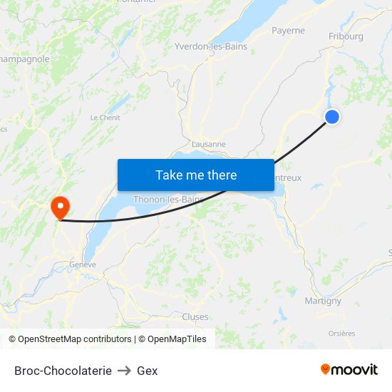 Broc-Chocolaterie to Gex map