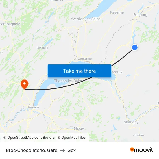 Broc-Chocolaterie, Gare to Gex map