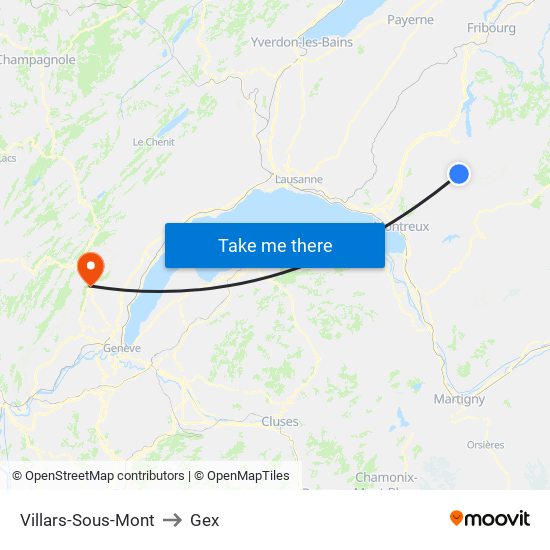 Villars-Sous-Mont to Gex map