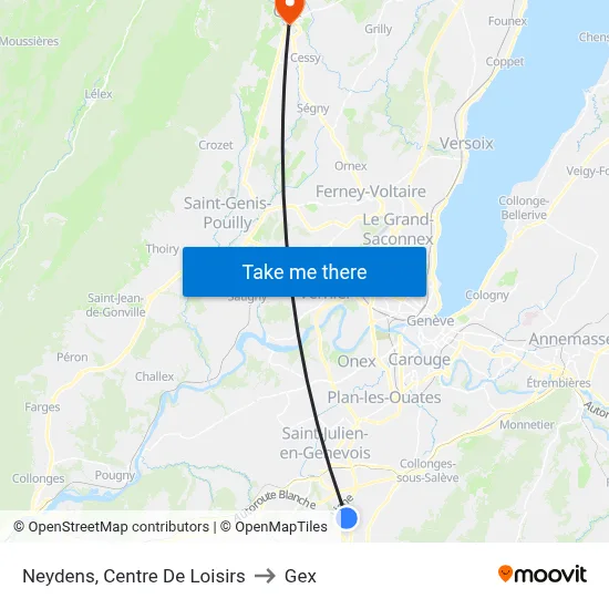 Neydens, Centre De Loisirs to Gex map