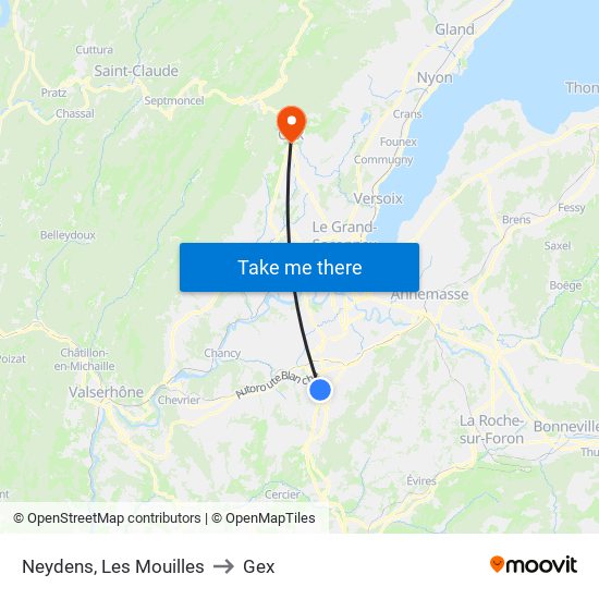 Neydens, Les Mouilles to Gex map