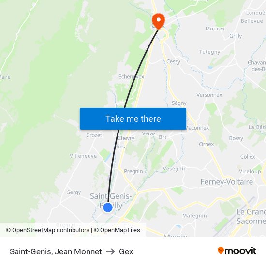 Saint-Genis, Jean Monnet to Gex map