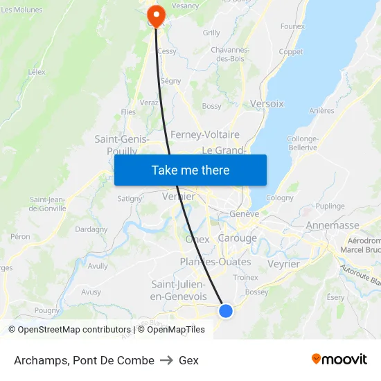 Archamps, Pont De Combe to Gex map