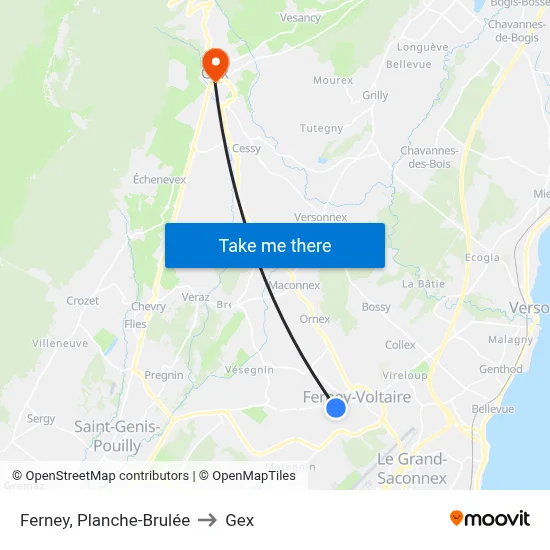 Ferney, Planche-Brulée to Gex map