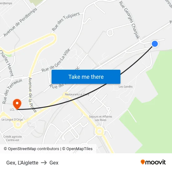 Gex, L'Aiglette to Gex map