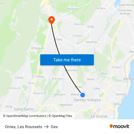 Ornex, Les Roussets to Gex map