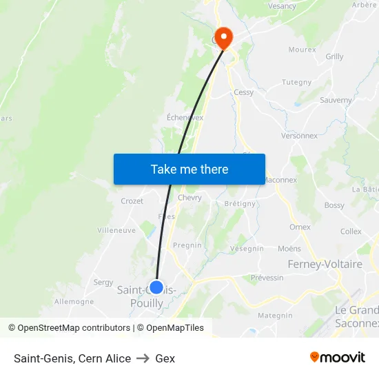 Saint-Genis, Cern Alice to Gex map