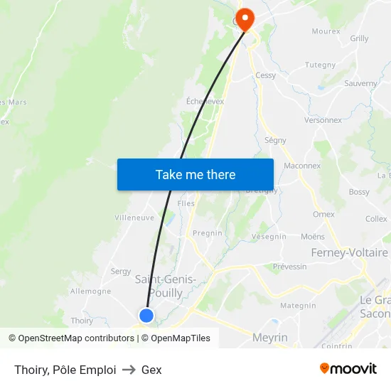 Thoiry, Pôle Emploi to Gex map