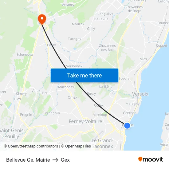 Bellevue Ge, Mairie to Gex map