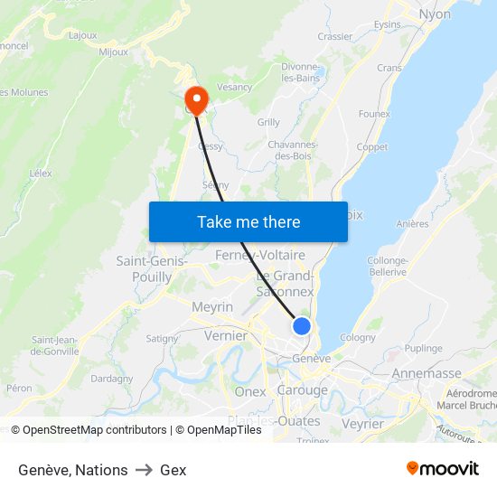 Genève, Nations to Gex map