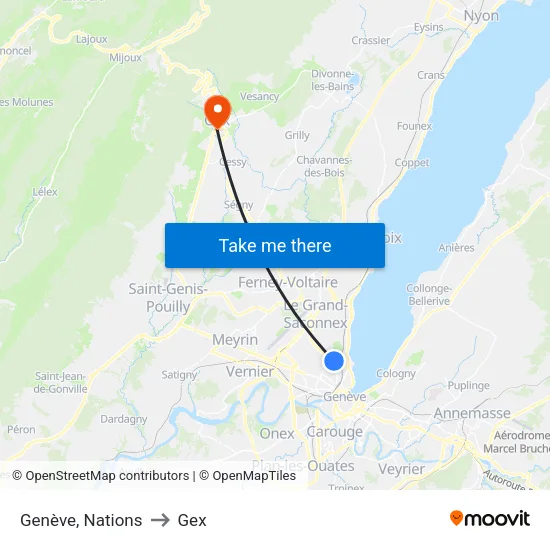 Genève, Nations to Gex map