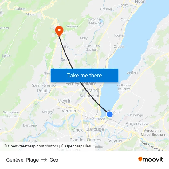 Genève, Plage to Gex map