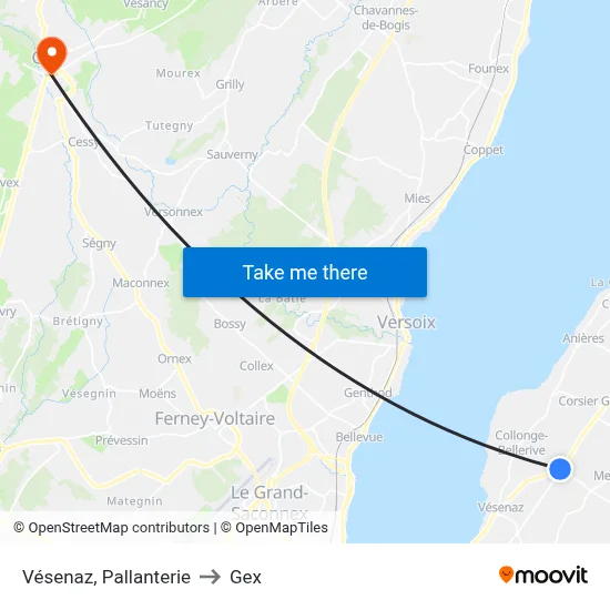Vésenaz, Pallanterie to Gex map