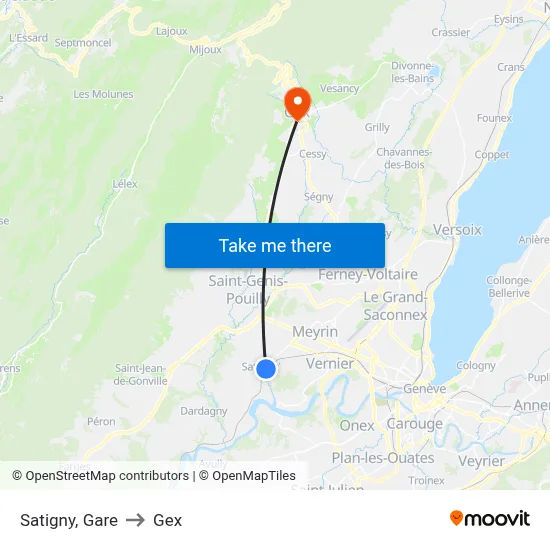 Satigny, Gare to Gex map