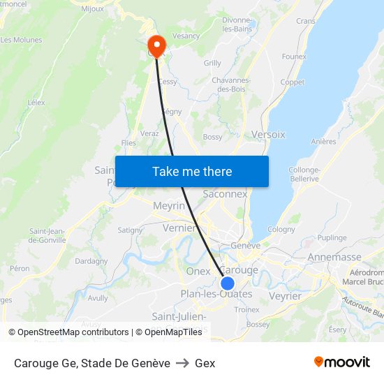 Carouge Ge, Stade De Genève to Gex map
