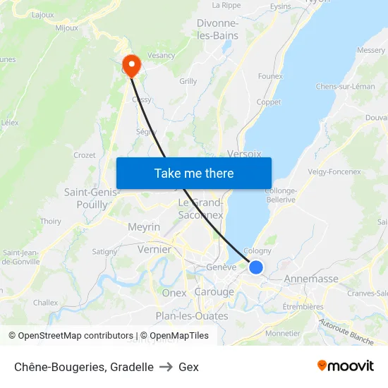 Chêne-Bougeries, Gradelle to Gex map