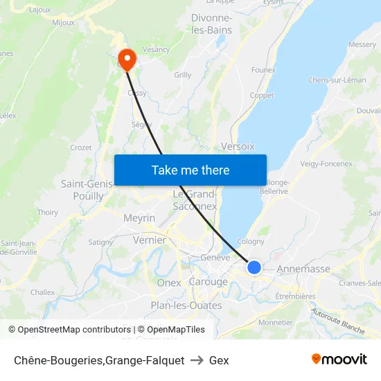 Chêne-Bougeries,Grange-Falquet to Gex map