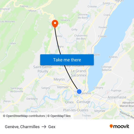 Genève, Charmilles to Gex map