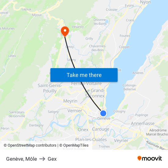 Genève, Môle to Gex map