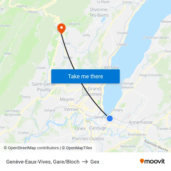 Genève-Eaux-Vives, Gare/Bloch to Gex map