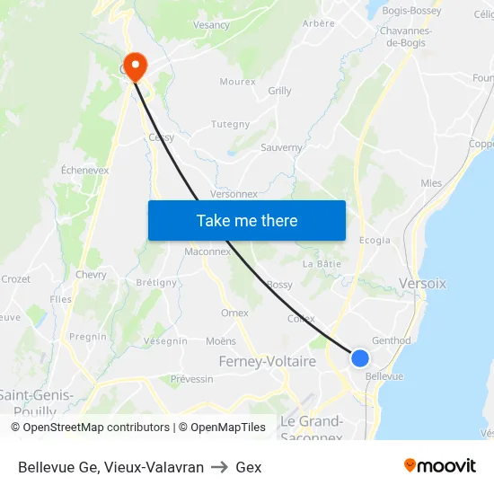 Bellevue Ge, Vieux-Valavran to Gex map
