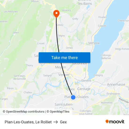 Plan-Les-Ouates, Le Rolliet to Gex map