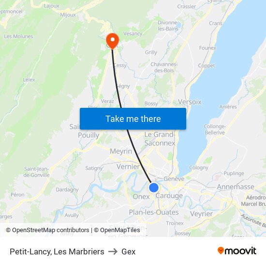 Petit-Lancy, Les Marbriers to Gex map