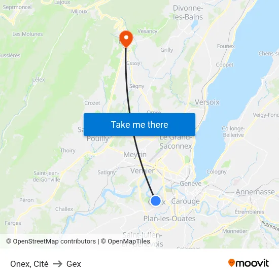 Onex, Cité to Gex map