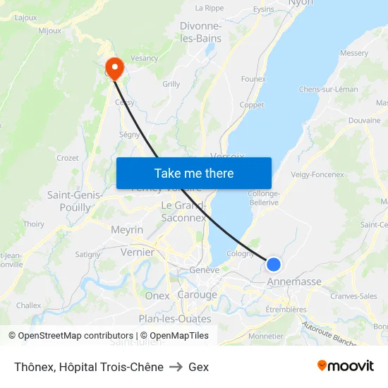 Thônex, Hôpital Trois-Chêne to Gex map