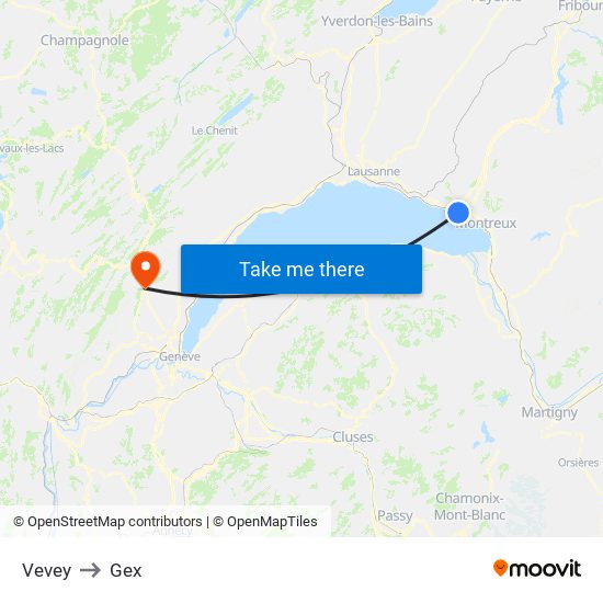 Vevey to Gex map