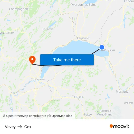 Vevey to Gex map