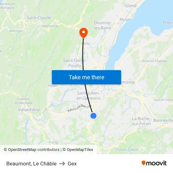 Beaumont, Le Châble to Gex map