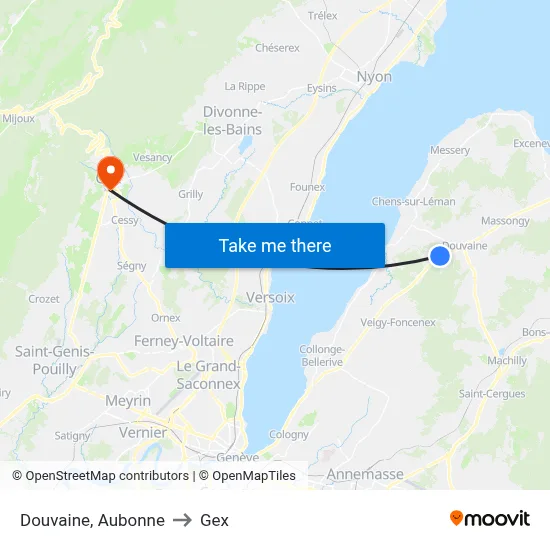 Douvaine, Aubonne to Gex map