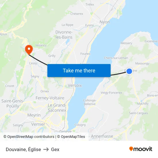 Douvaine, Église to Gex map