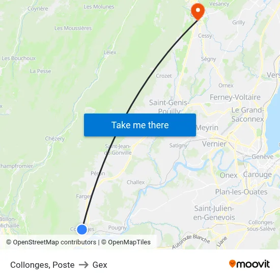 Collonges, Poste to Gex map