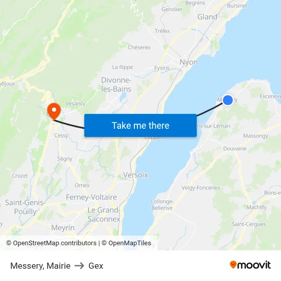 Messery, Mairie to Gex map