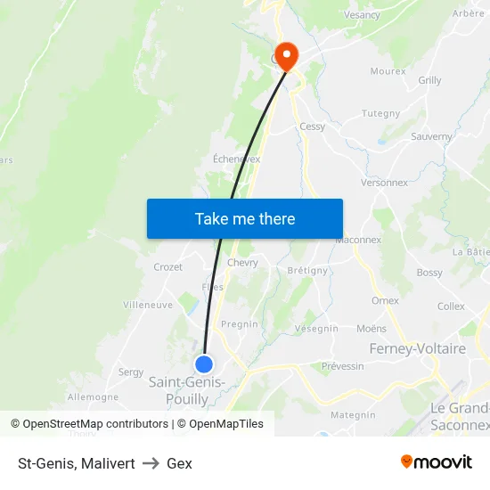 St-Genis, Malivert to Gex map