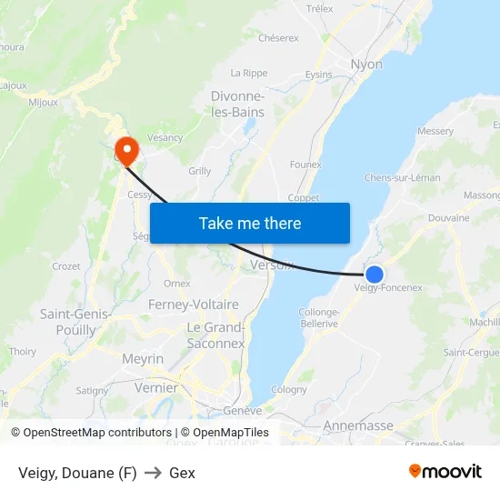 Veigy, Douane (F) to Gex map