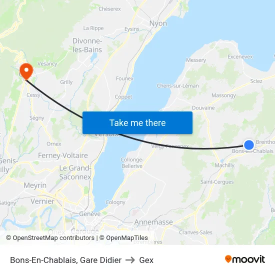 Bons-En-Chablais, Gare Didier to Gex map