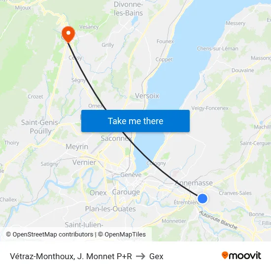 Vétraz-Monthoux, J. Monnet P+R to Gex map