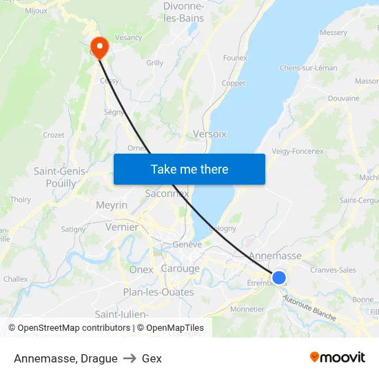 Annemasse, Drague to Gex map