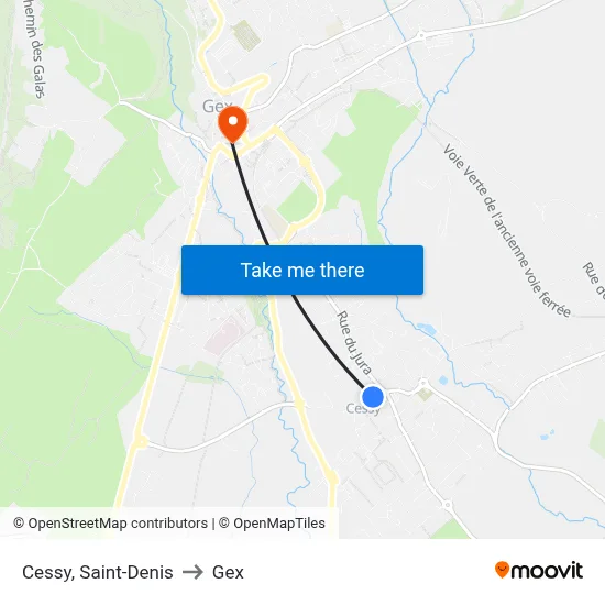 Cessy, Saint-Denis to Gex map