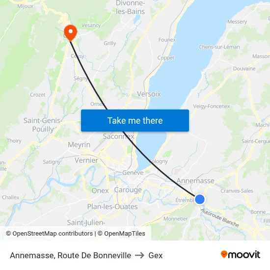 Annemasse, Route De Bonneville to Gex map