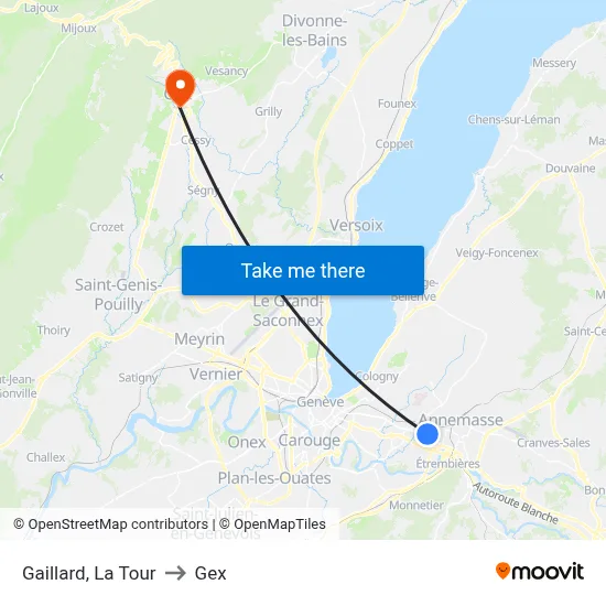 Gaillard, La Tour to Gex map