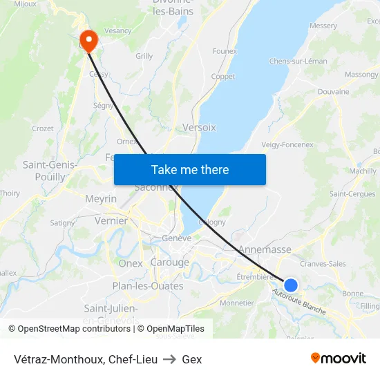 Vétraz-Monthoux, Chef-Lieu to Gex map