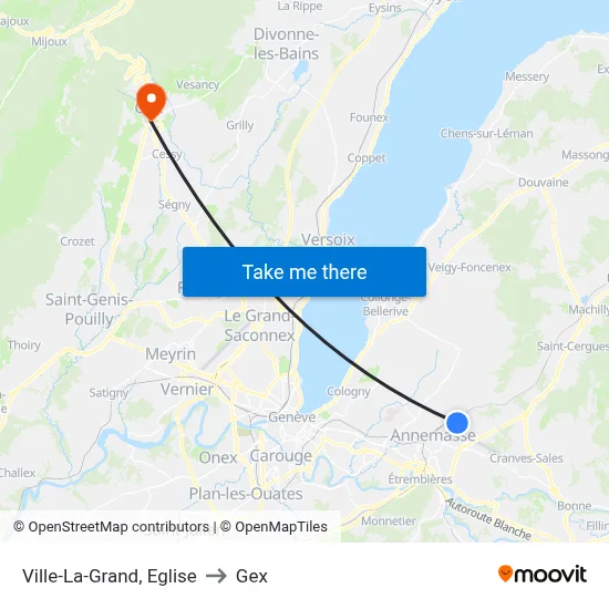 Ville-La-Grand, Eglise to Gex map