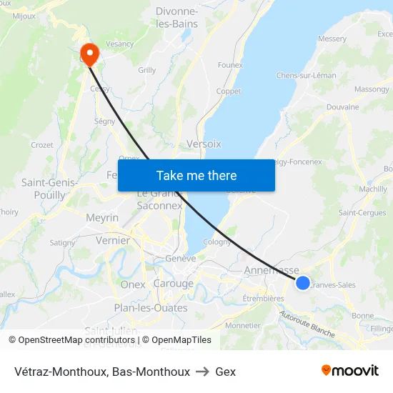 Vétraz-Monthoux, Bas-Monthoux to Gex map